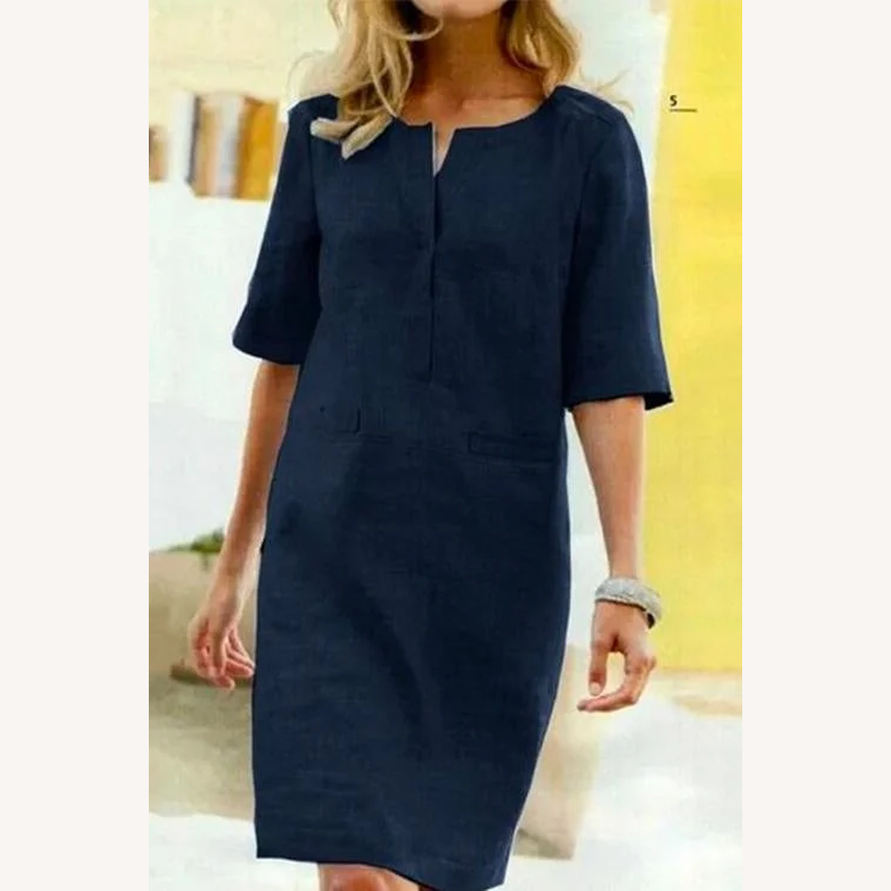 Robe droite pour femme à manches courtes en polyester – Élégante et confortable pour les journées chaudes