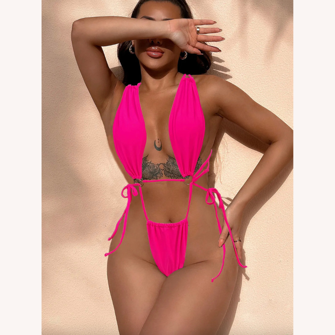 Maillot de bain une pièce pour femme avec anneau – Style bohème avec découpe et dos croisé, confort optimal pour la plage et la piscine