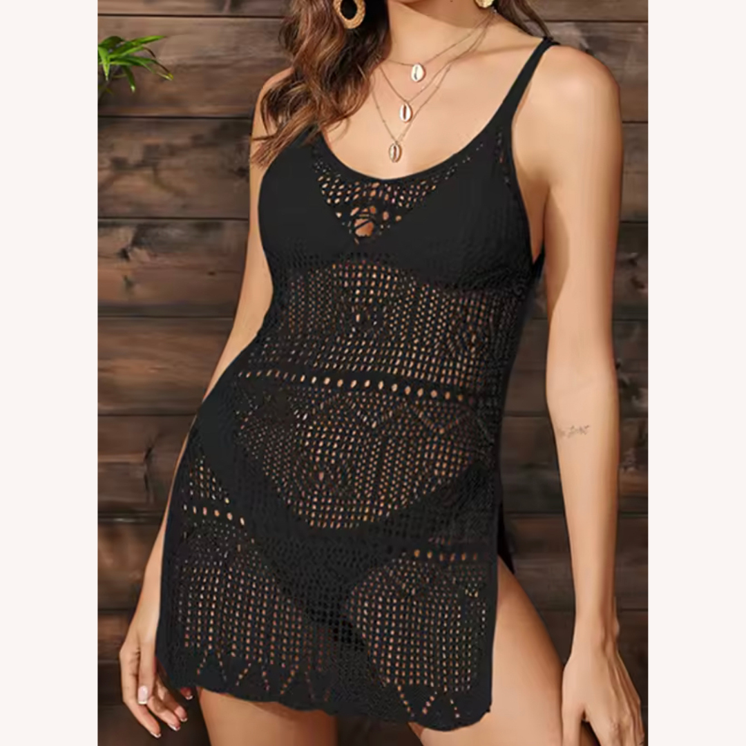 Robe de plage tricotée pour femme avec fente haute et texture ajourée – Élégante et confortable pour l'été