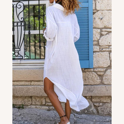 Robe-chemise décontractée pour femme en tissu doux avec poches - Coupe structurée et élégante