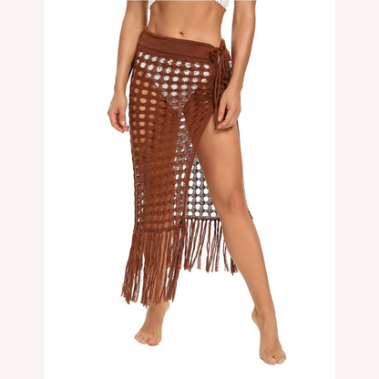 Housse en crochet bohème avec pompons – Style élégant et polyvalent pour femmes, tailles S, M, L