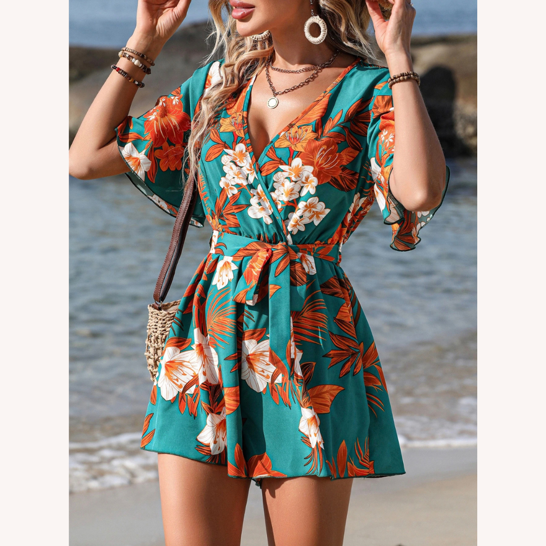 Combinaison courte fleurie pour femmes – Tissu léger en rayonne, coupe décontractée, idéale pour l'été