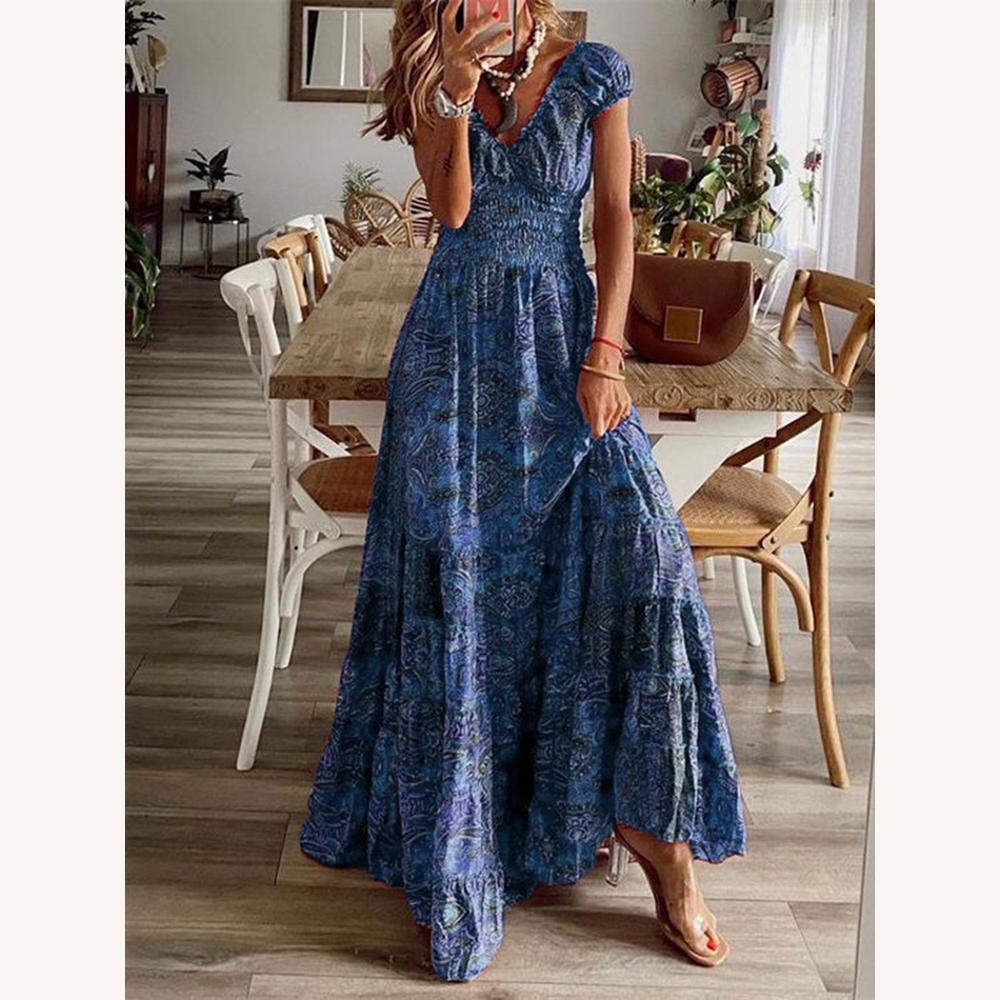 Robe à manches courtes pour femme avec col en V et imprimé éclatant – Élégance et confort pour l'été