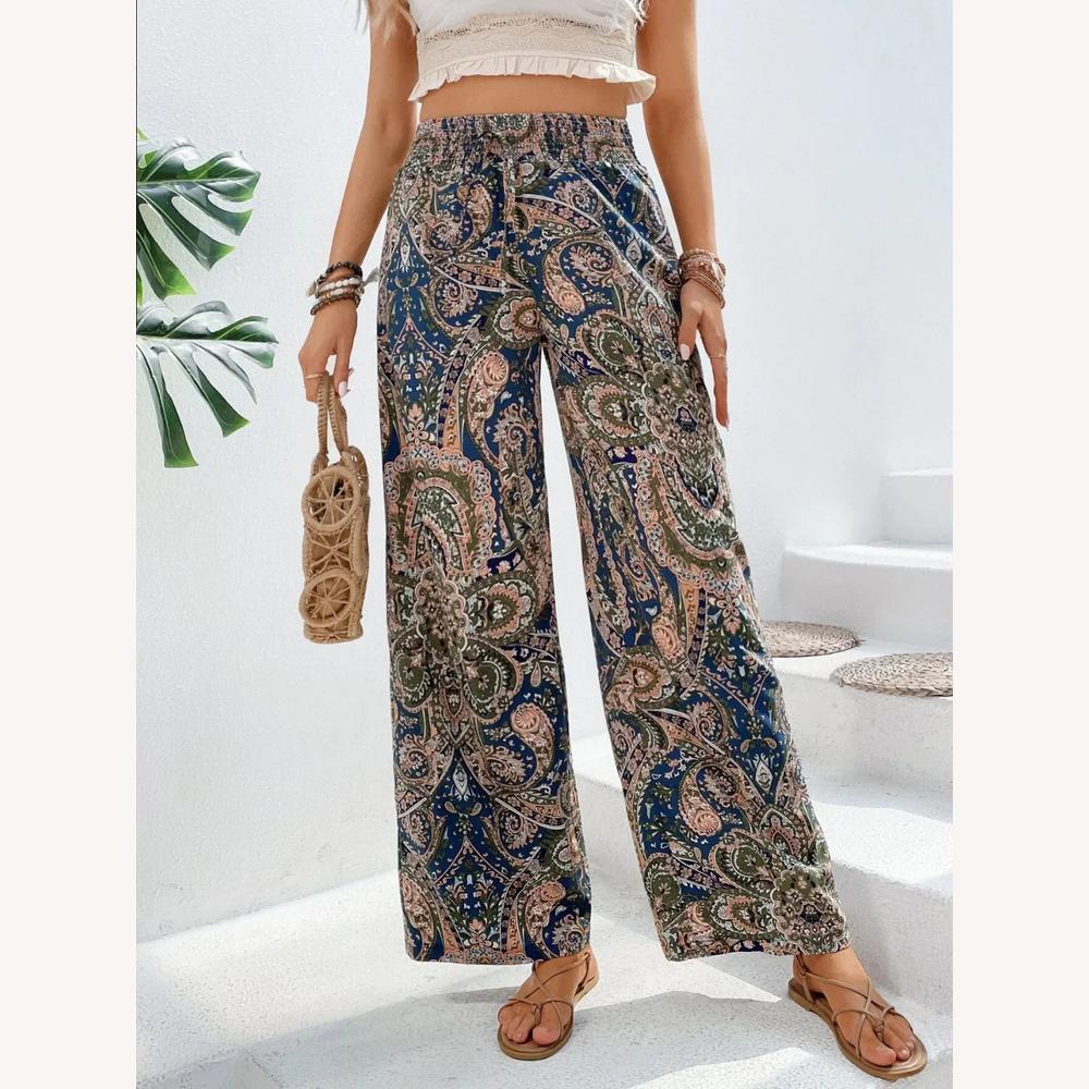 Pantalon taille haute pour femme avec motif artistique – Élégance et confort – Plusieurs couleurs disponibles