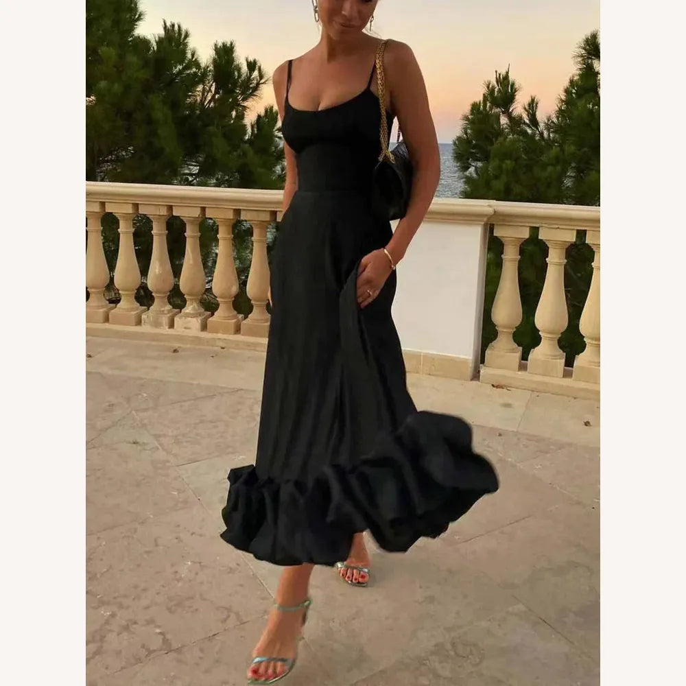 Robe mi-longue élégante pour femme avec volants, encolure bustier raffinée pour occasions spéciales - Confort et style