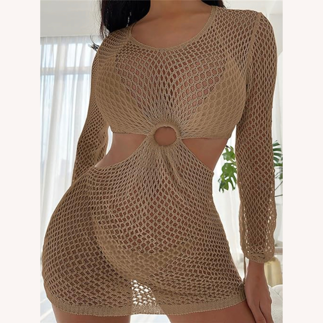Women's Long Sleeve Boho Beach Dress with Crochet Details – Casual Elegance and Lightweight Fabric