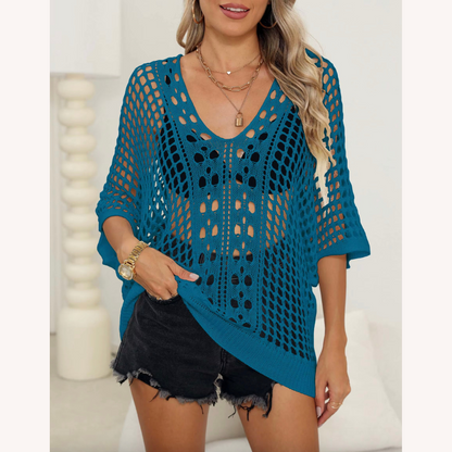 Women's Boho Lace Lightweight Blouse – Elegant Chic Blouse with 3/4 Sleeves for Summer