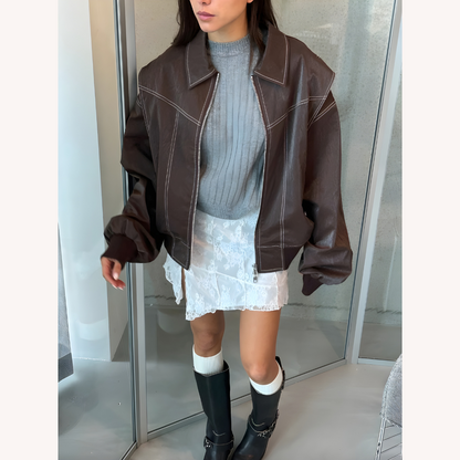 Veste aviateur ample pour femme rouge taille M cuir végétal imitation