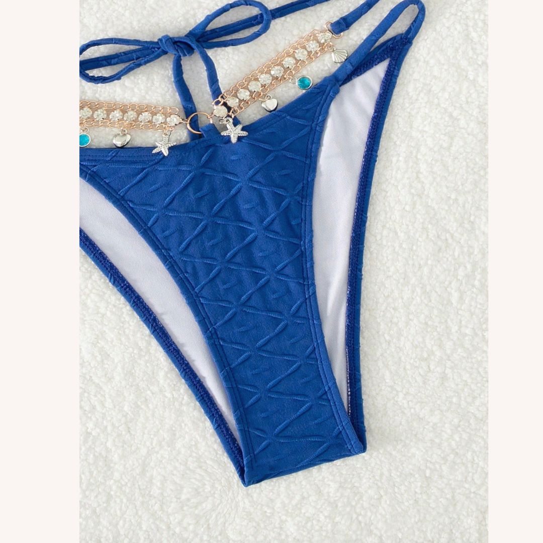 Bikini à chaîne en diamant pour femmes avec détails en strass – Maillot de bain d'été bohème chic