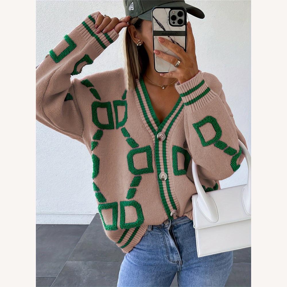 Cardigan ample pour femme en maille douce avec motif géométrique – Confort et style tendance