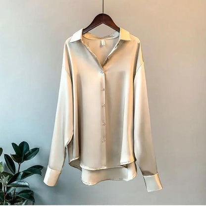 Variant image for Blouse Femme Élégante en Satin de Soie Blanc avec Manches Longues et Col Classique - Chemisier Chic pour Toutes Occasions-6