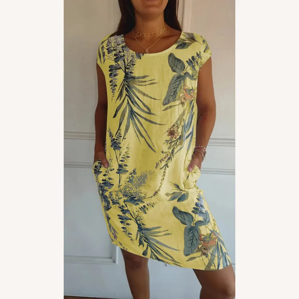 Robe longue imprimée en coton et lin pour femmes - Élégante et confortable pour le printemps et l'été