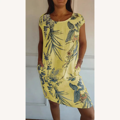 Robe longue imprimée en coton et lin pour femmes - Élégante et confortable pour le printemps et l'été