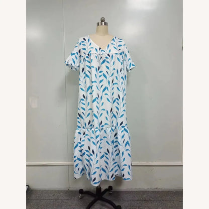 Women's Boho Floral Print Beach Dress, V-Neck and Short Sleeves – Lightweight and Comfortable Dress for Summer