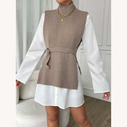 Pull sans manches à col roulé en tricot côtelé pour femme – Élégant et chaud, idéal pour superposer