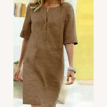 Robe à manches courtes pour femme en coton mélangé – Élégance décontractée pour le printemps et l'été