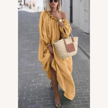 Robe longue ample pour femme à une épaule - Élégante et décontractée en couleur unie, idéale pour toutes les occasions