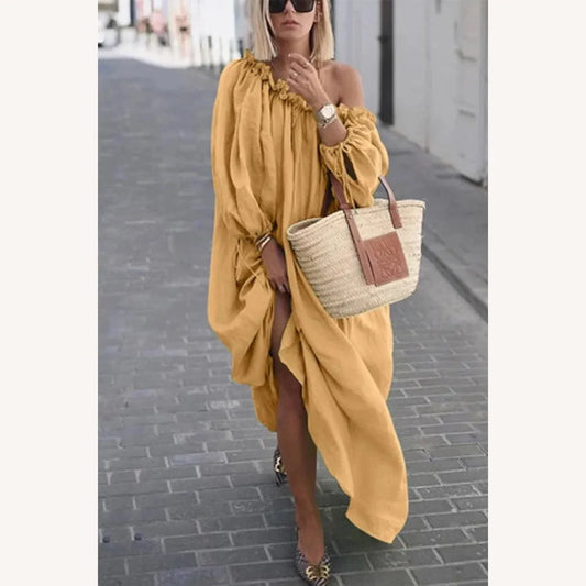 Loose Long Dress for Women with One Shoulder - Chic and Casual in Solid Color, Ideal for All Occasions
