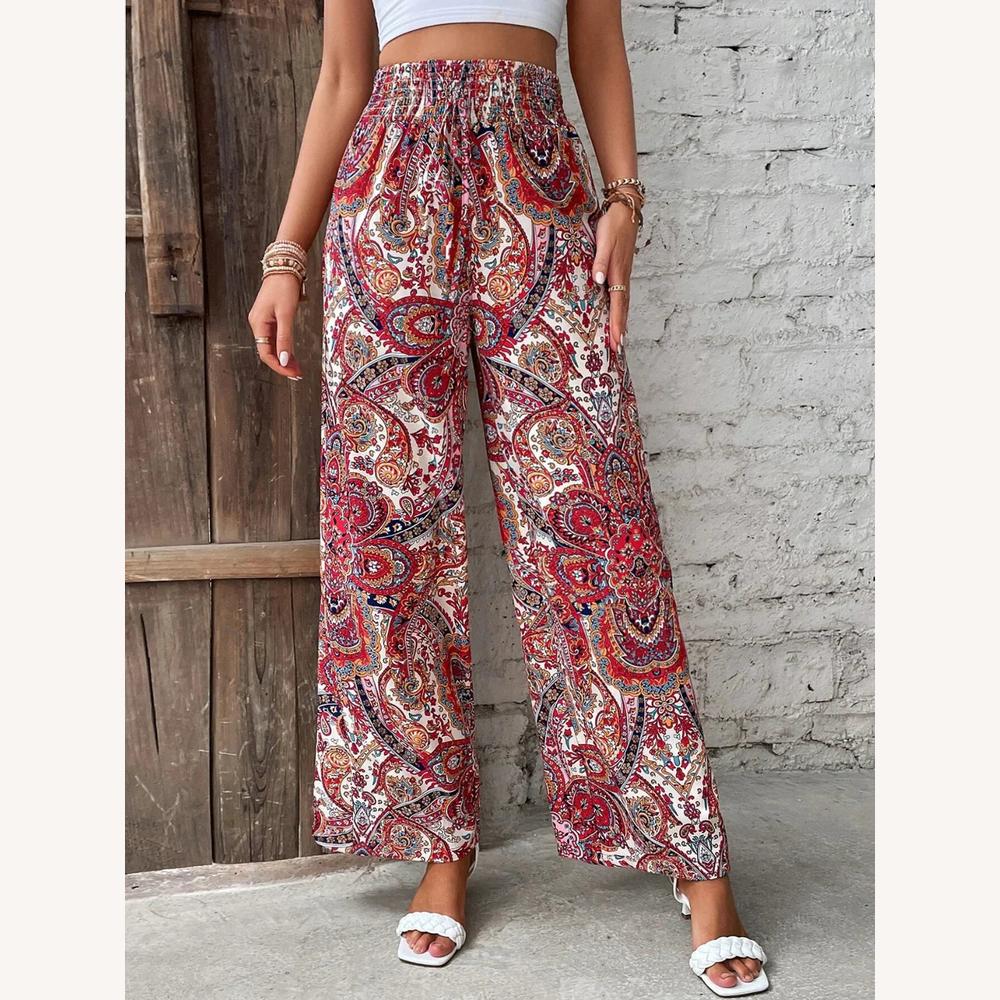 Pantalon taille haute pour femme avec motif artistique – Élégance et confort – Plusieurs couleurs disponibles