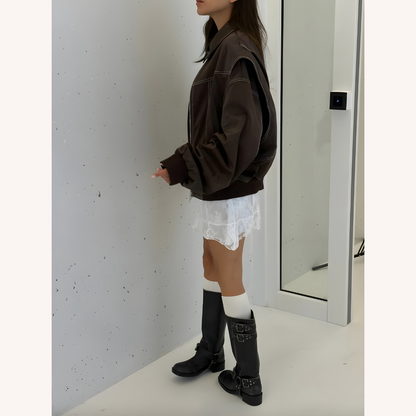 Veste aviateur ample pour femme rouge taille M cuir végétal imitation