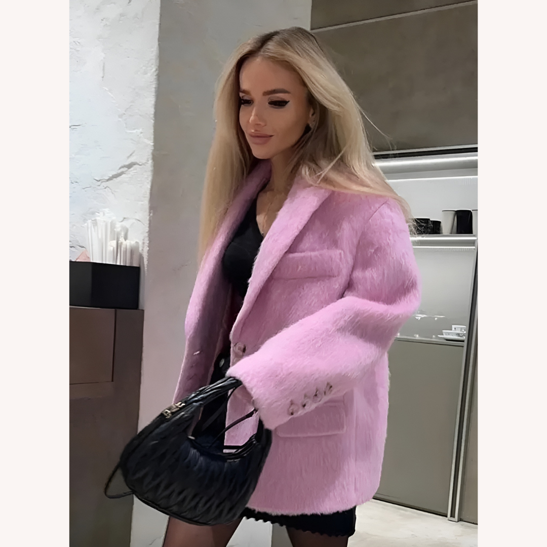 Veste blazer pour femme en polyester à fausse fourrure