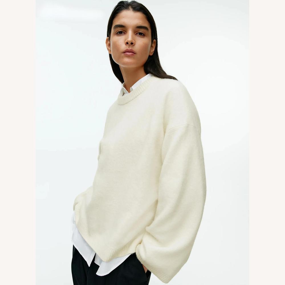 Pull ample pour femme en mélange de laine – Confort et élégance, col rond, doux et chic, disponible du S au L