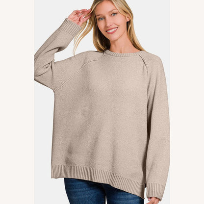 Pull ample pour femme en maille douce – Col rond, manches longues, confort élégant