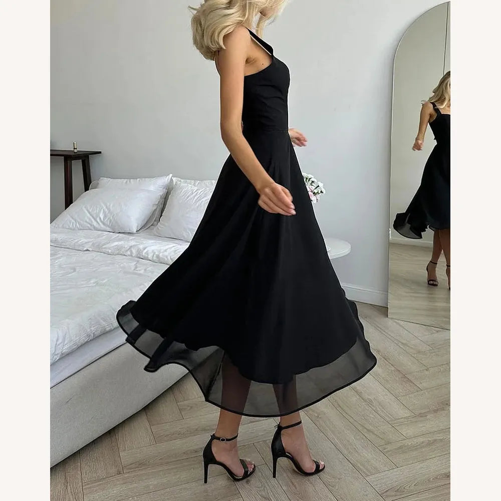 Robe d'été élégante pour femme en mousseline de soie avec encolure carrée – Robe d'été chic pour cocktails et dîners