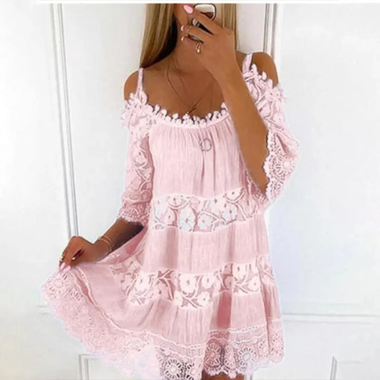 Women's Long Summer Dress with Round Neckline and Floral Patterns - Chic and Comfortable for Hot Days