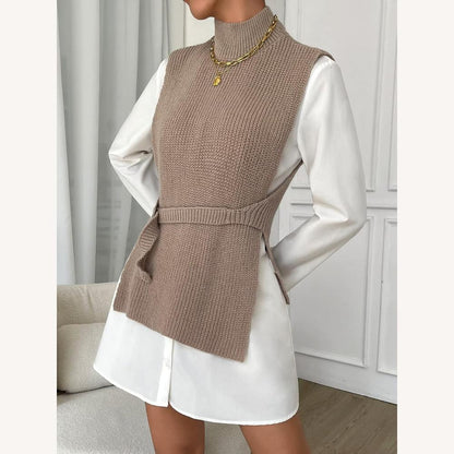 Pull sans manches à col roulé en tricot côtelé pour femme – Élégant et chaud, idéal pour superposer