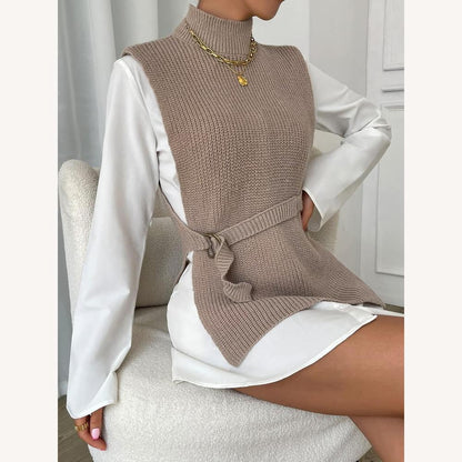 Pull sans manches à col roulé en tricot côtelé pour femme – Élégant et chaud, idéal pour superposer
