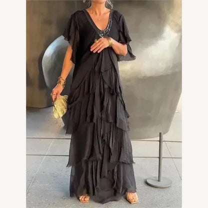 Robe longue élégante pour femme avec encolure en V – Idéale pour les événements et l'été, robe de soirée longue en tissu respirant
