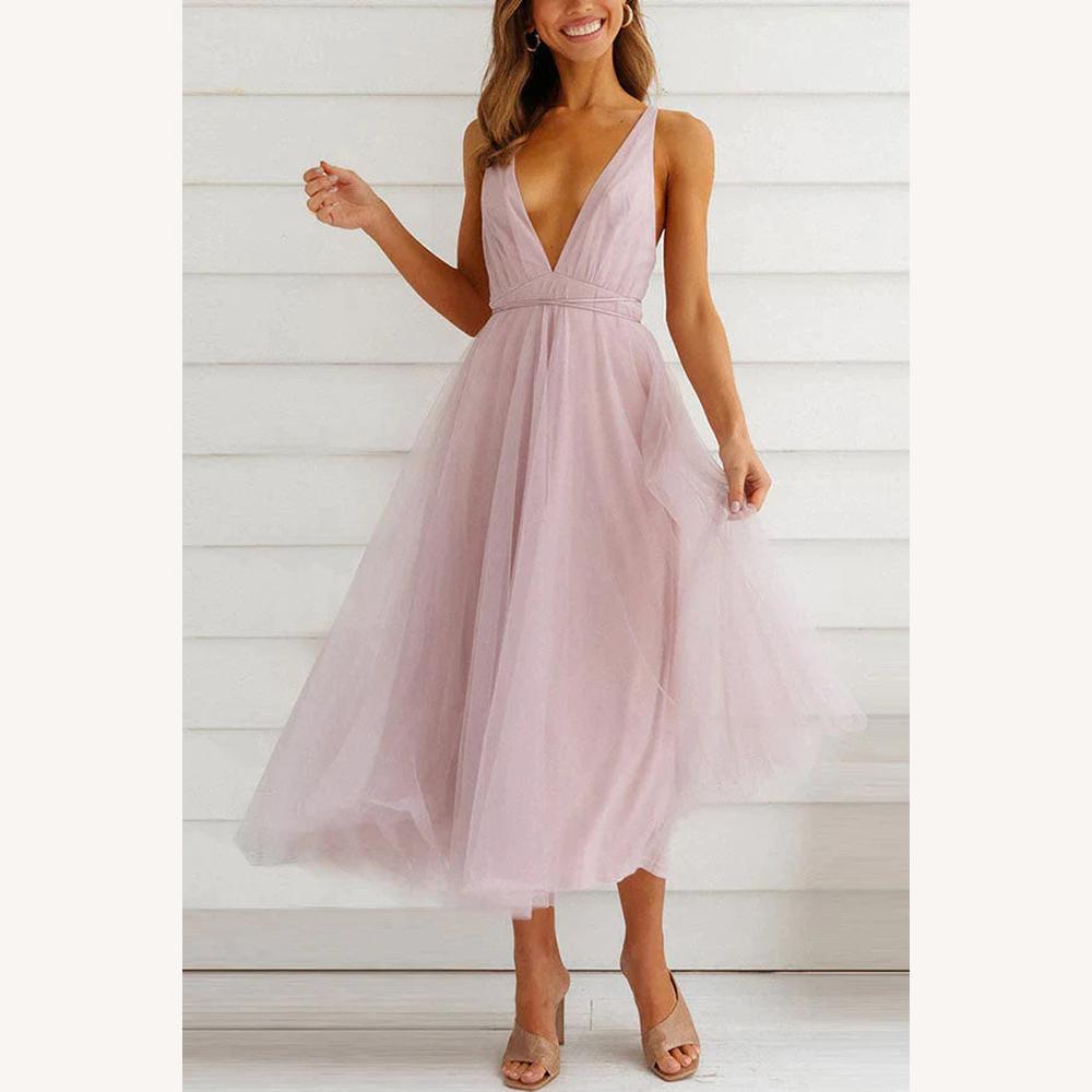 Robe mi-longue pour femme en tulle avec encolure en V – Élégante et raffinée pour les occasions spéciales