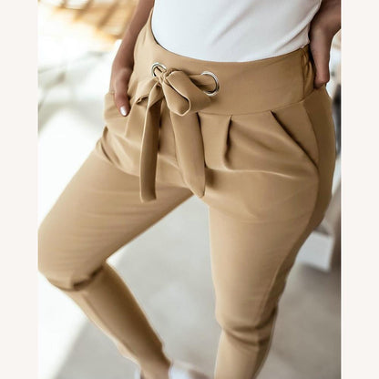 Pantalon décontracté taille haute pour femme en polyester et élasthanne – Confort et élégance, disponible en plusieurs couleurs