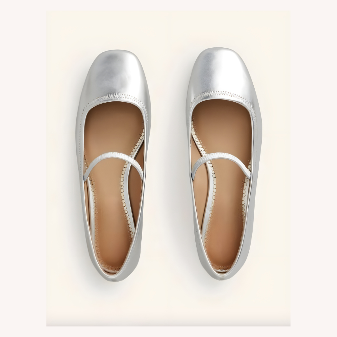 Women's Metallic Ballet Flats Size 38 Synthetic Leather Comfortable