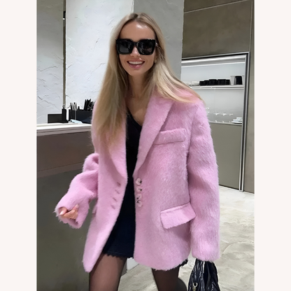 Veste blazer pour femme en polyester à fausse fourrure
