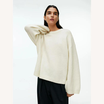 Variant image for Pull Femme Oversize en Laine Mélangée – Confort et Élégance, Col Rond, Doux et Chic, Disponible en S à XL-8