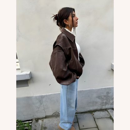 Veste aviateur ample pour femme rouge taille M cuir végétal imitation