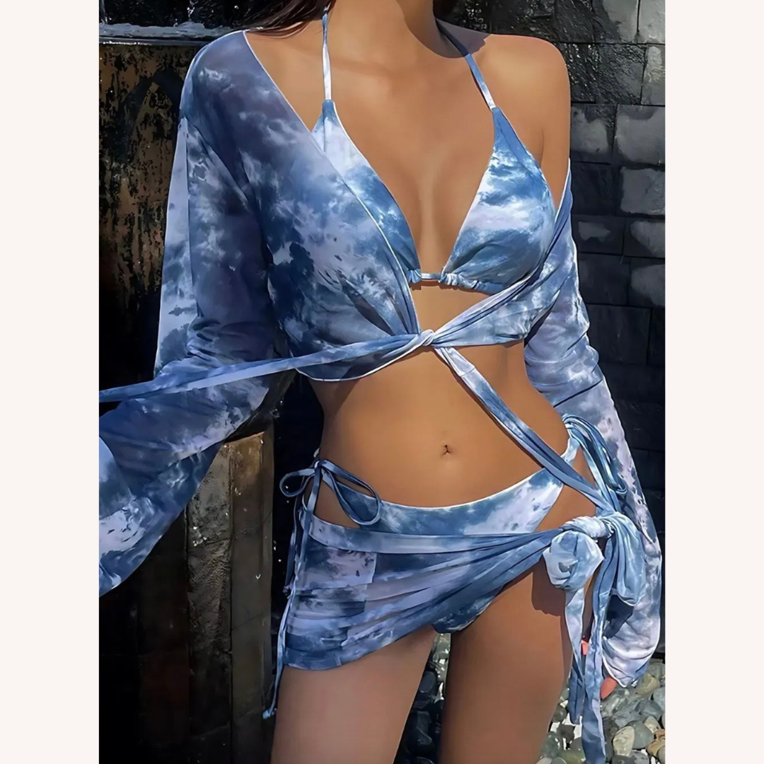 Ensemble bikini à nouer sur le côté pour femme avec paréo élégant - Maillot de bain féminin chic