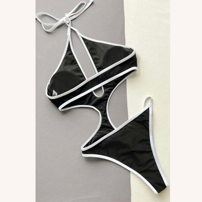 Maillot de bain une pièce pour femme avec découpes noir et blanc – Style bohème chic, tissu doux et résistant