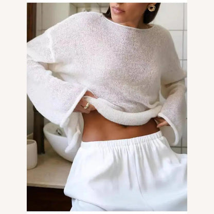 Pull tricoté transparent léger et aéré pour femme – Élégance décontractée, idéal pour superposer