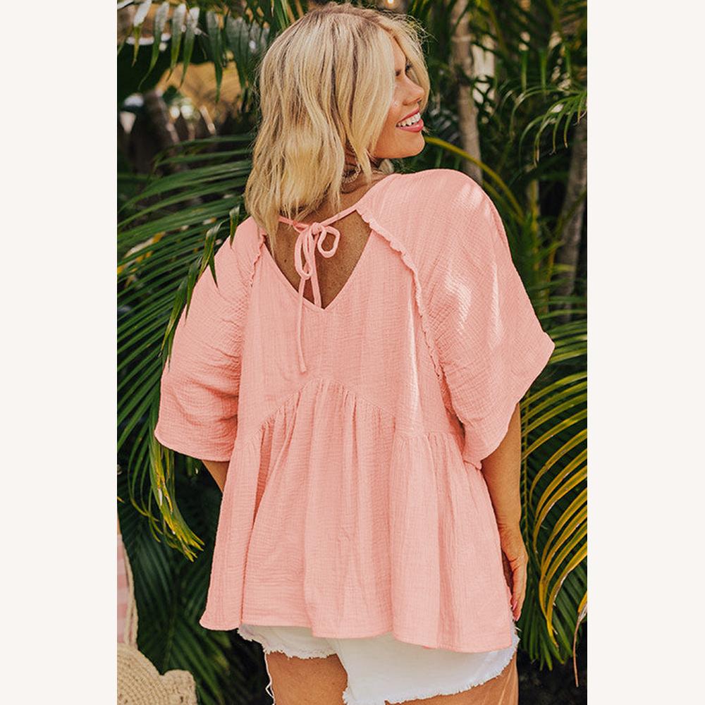 Blouse ample pour femme en gaze rose abricot – Légère et fluide, manches courtes, 100 % coton
