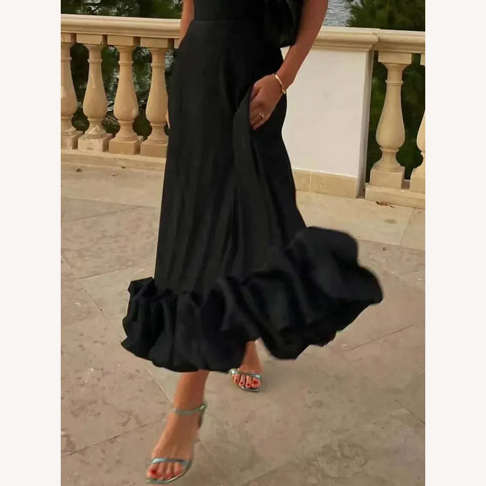 Robe mi-longue élégante pour femme avec volants, encolure bustier raffinée pour occasions spéciales - Confort et style