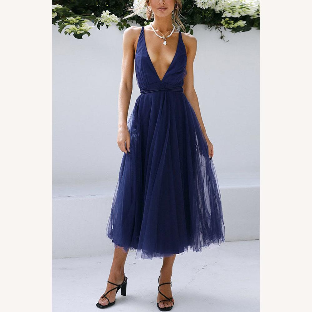 Robe mi-longue pour femme en tulle avec encolure en V – Élégante et raffinée pour les occasions spéciales