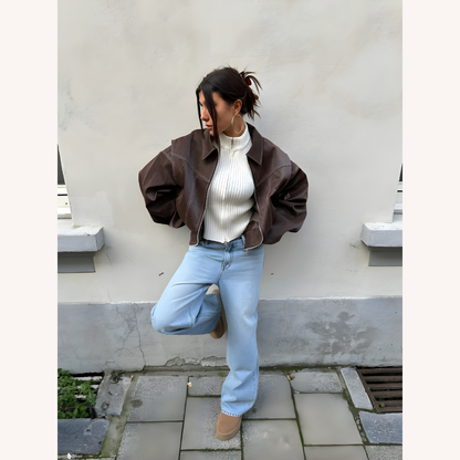 Veste aviateur ample pour femme rouge taille M cuir végétal imitation