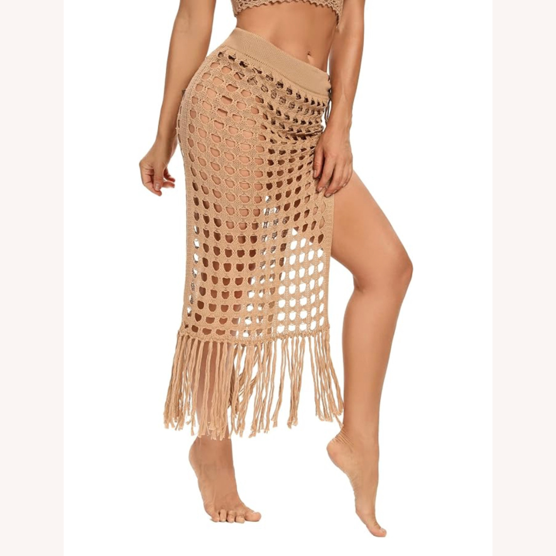 Housse en crochet bohème avec pompons – Style élégant et polyvalent pour femmes, tailles S, M, L