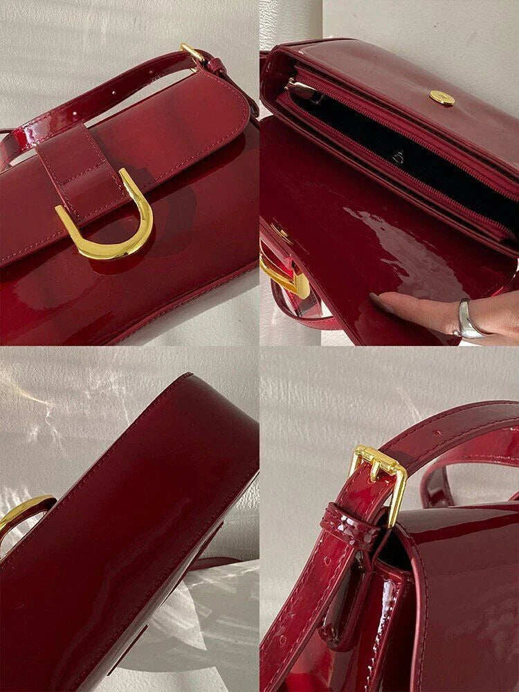 Patent Leather Shoulder Bag for Women – Chic and Elegant Bag with Buckle and Shiny Finish