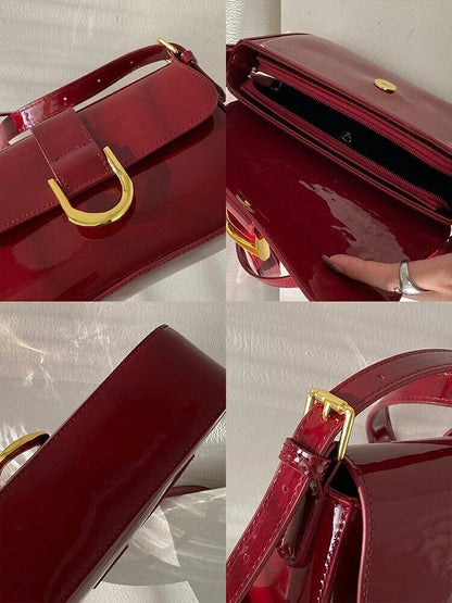 Patent Leather Shoulder Bag for Women – Chic and Elegant Bag with Buckle and Shiny Finish