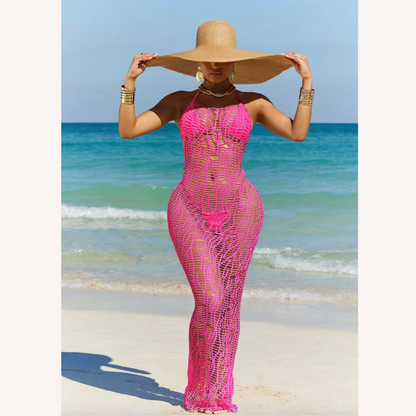 Robe longue élégante pour femme en crochet pour l'été – Silhouette ajustée, idéale pour la plage et les soirées