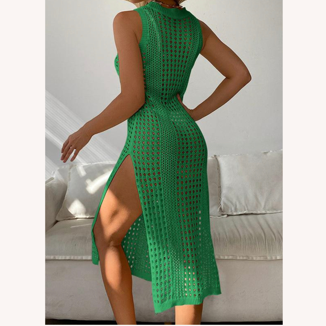 Robe de plage en crochet élégante pour femme – Midi confortable avec fente latérale en mélange de coton
